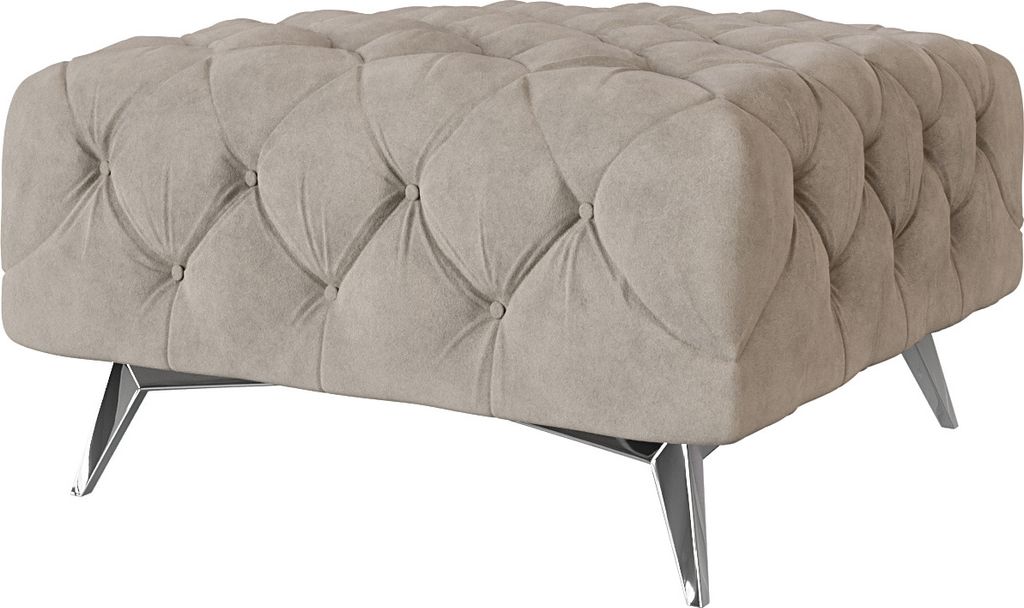 S-STYLE MÖBEL - Chesterfield Polsterhocker Cleo mit Silber Metall Füßen aus Dunkle Creme Samtstoff, B/T/H: 80 cm / 80 cm / 45 cm