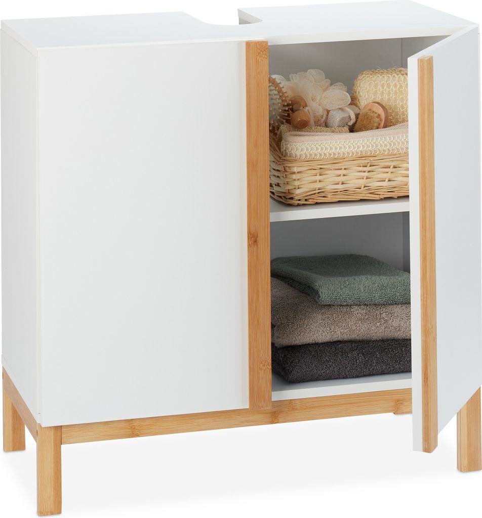 Relaxdays Waschbeckenunterschrank, 2 Fächer, Badschrank MDF Produktbild 