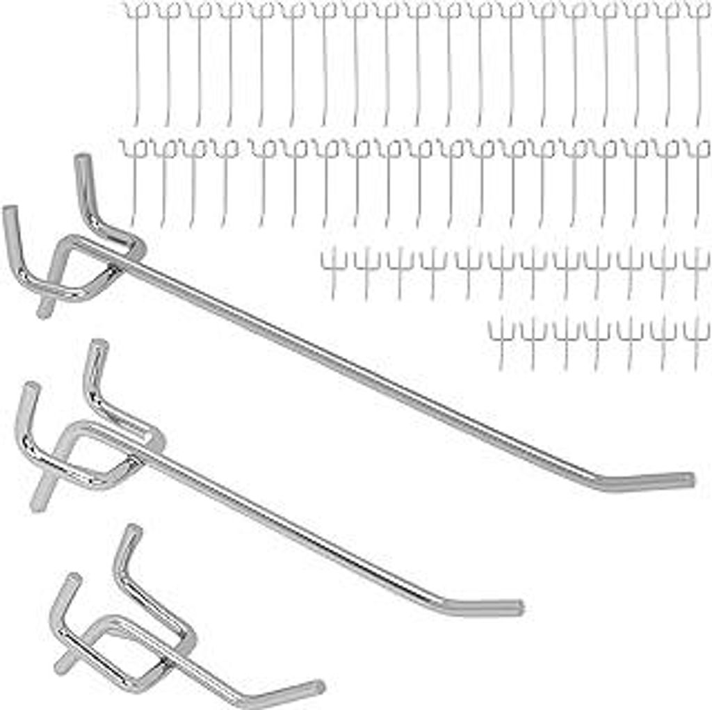 60 Stück Lochwand Haken, Lochwandhaken Werkzeugwand 2.5 cm Lochabstand, Länge 15cm/10cm/5cm Metall Lochplatten Haken Werkzeugwand für Werkzeugha...