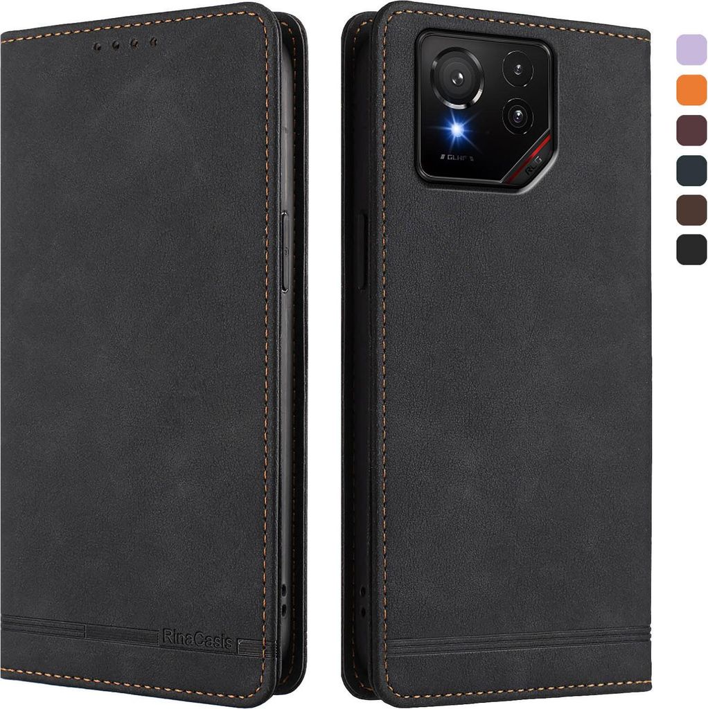 Hülle für Asus ROG Phone 9 / 9 Pro, Retro Kunstleder Ständer Klapphülle mit Kartenfächer und Magnetische Schwarz