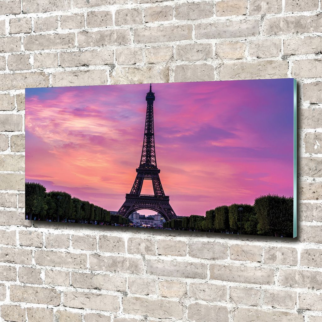 Tulup Glas-Bild -140x70- Wandkunst Dekorative Wand für Küche & Wohnzimmer - Sehenswürdigkeiten & Architektur - Eiffelturm Paris - Rosa