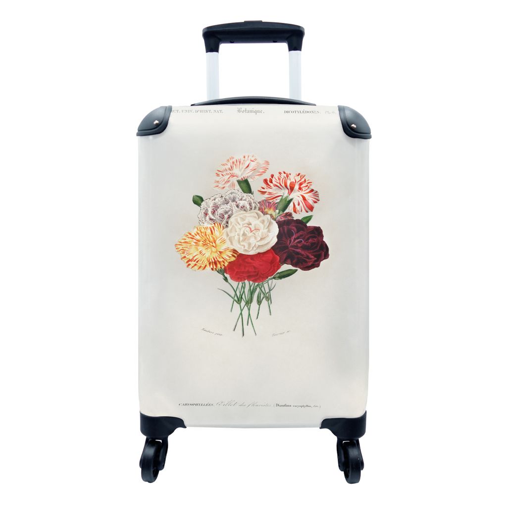 MuchoWow Koffer Handgepäck Trolley Rollkoffer Kleine Reisekoffer mit 4 Rollen - Blumen - Vintage - Blatt - Cabin Size < 55x40x23 cm & 55x40x20 c...