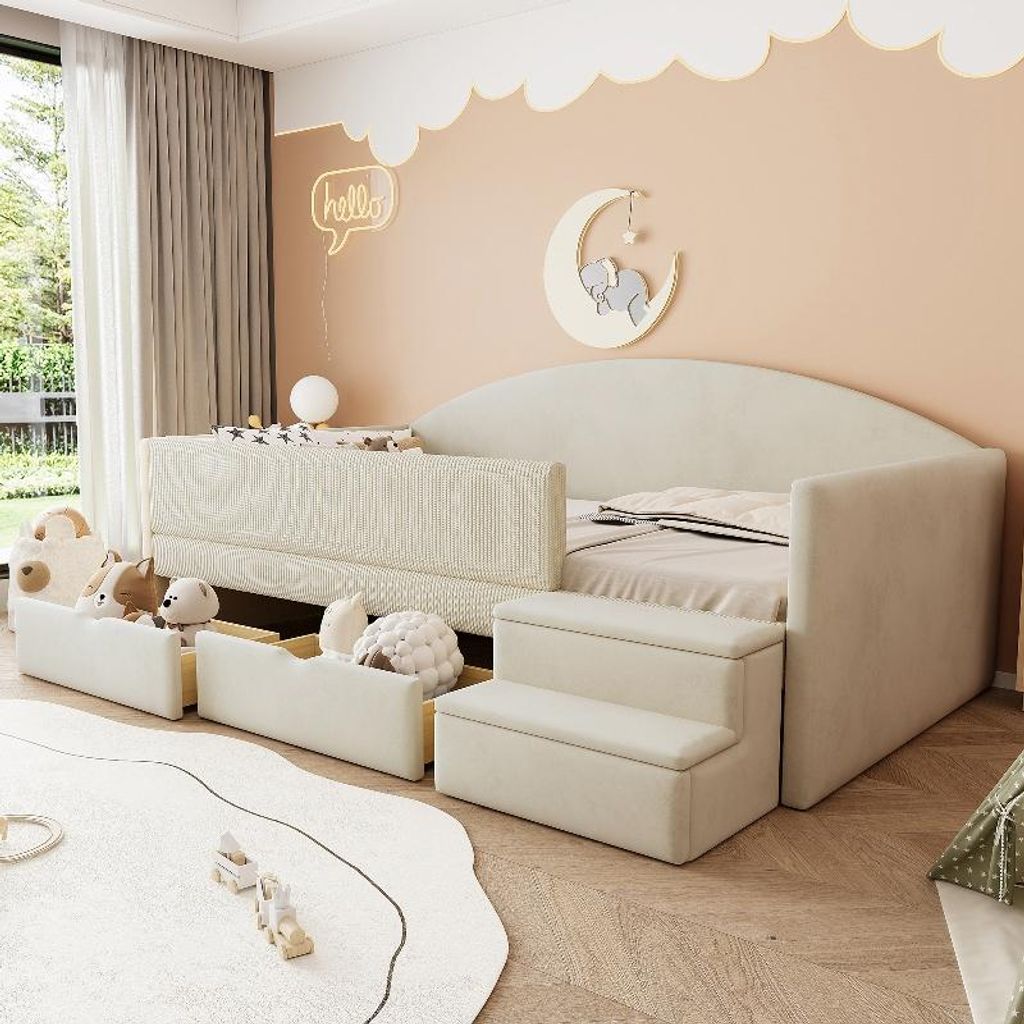 Cama infantil de 90x190 cm, tipo acolchada, con dos Imagen del producto 