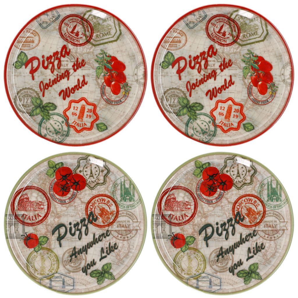 zestaw 4 talerzy do pizzy Moscow & Red zielony czerwony Zdjęcie produktu 