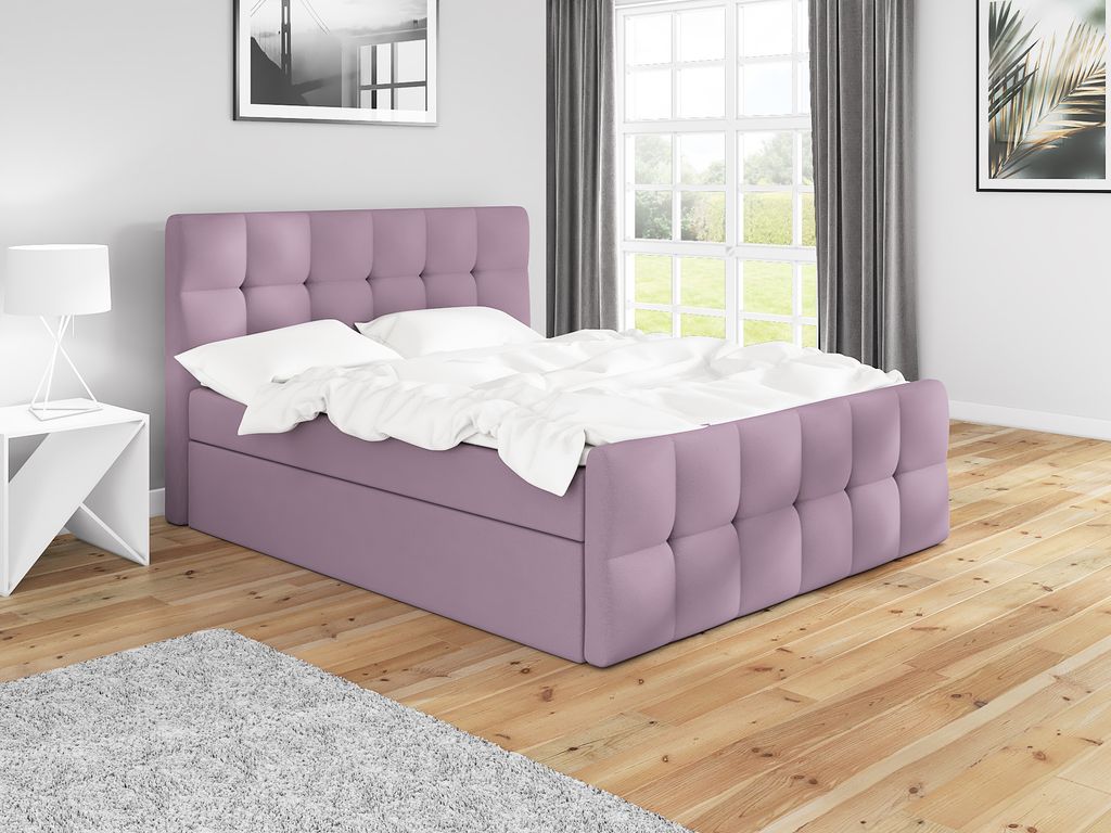Boxspringbett BERG 160 x 200 mit 2 Bettkästen, Bonell-Matratze und Topper. Farbe: Rosa