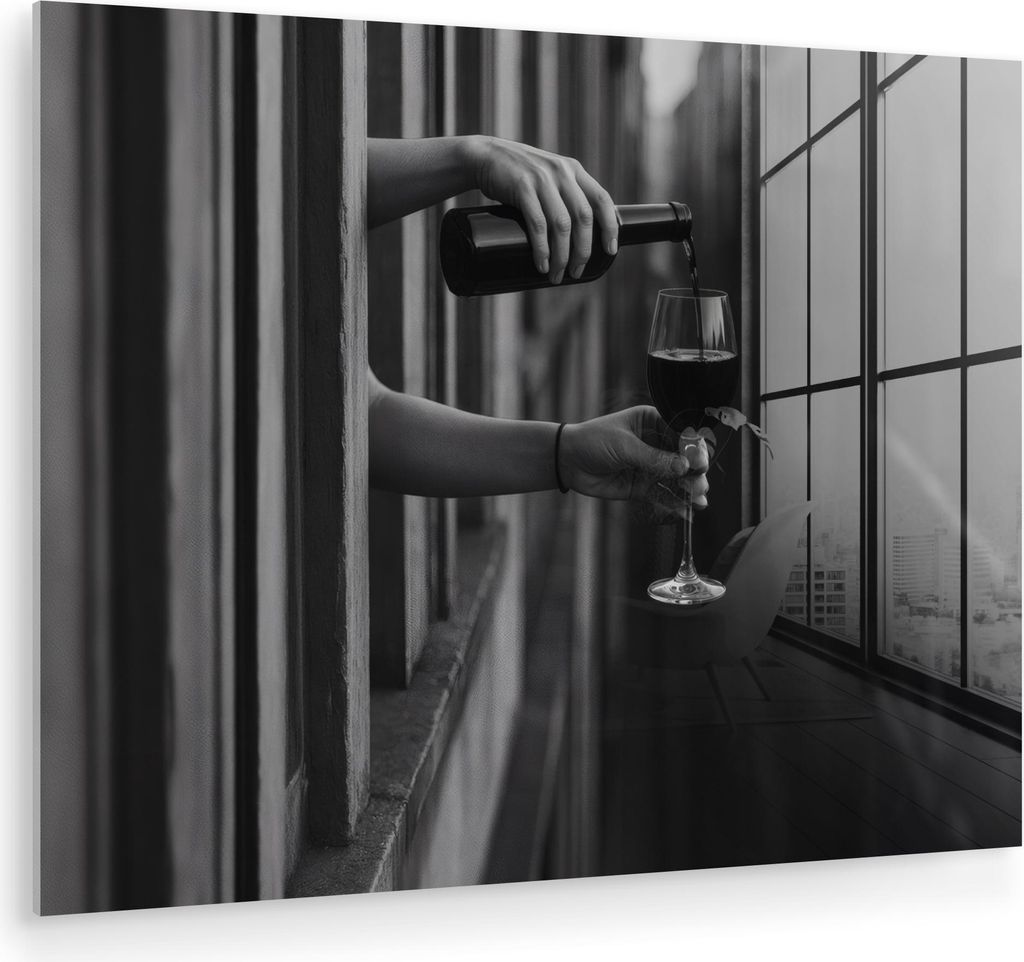 MuchoWow Glasbilder - Bilder auf Wandbild - Foto auf Glas Weinflasche - Glas - Hände - Fenster 80x60 cm Wanddekoration aus Glas - Acrylglasbild - ...