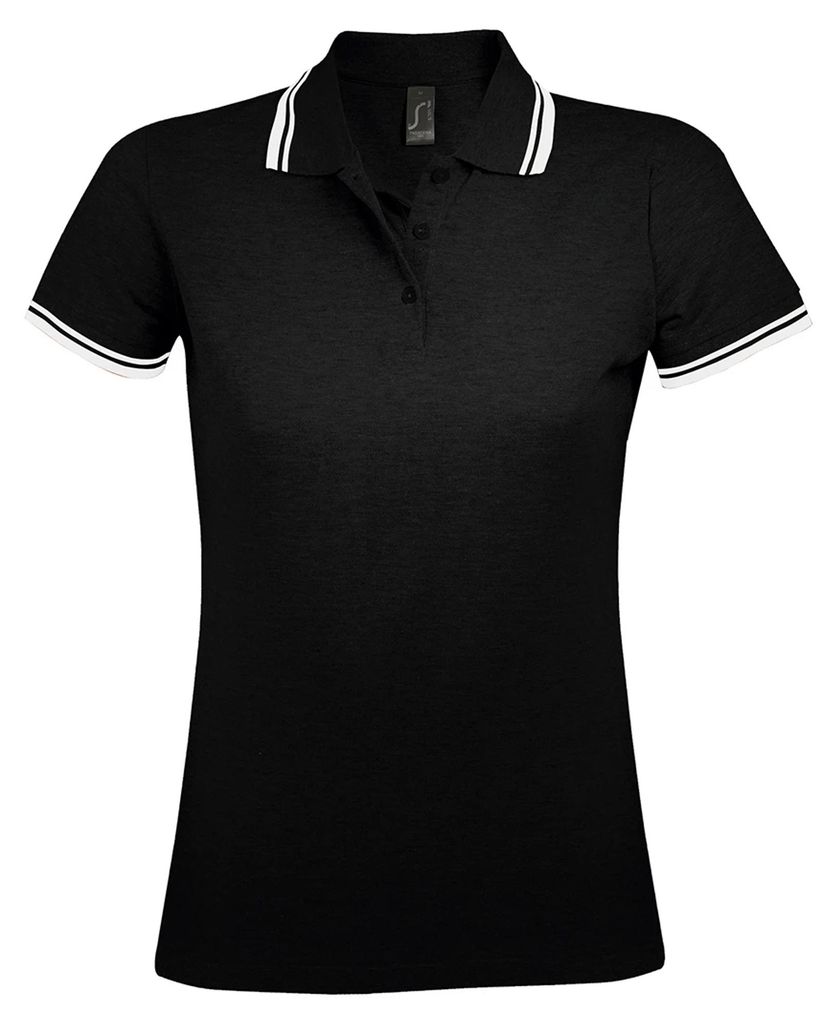 SOLS Damen Pasadena Pique Polo-Shirt, kurzärmlig PC2432 (2XL) (Schwarz/Weiß)