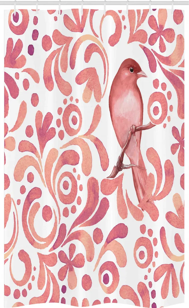 ABAKUHAUS Tenda da doccia stretta con motivo a squame di pesce, pelle di animale esotico, set decorativo per bagno in tessuto con ganci, 120 x 180 cm, senape e bianco