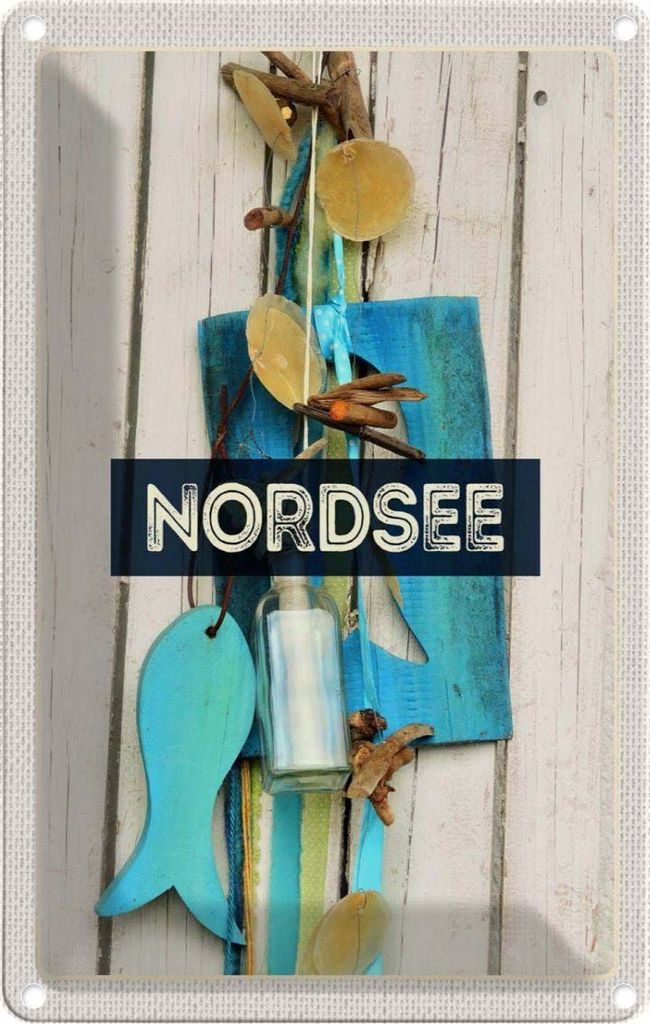 vianmo Blechschild 18x12 cm Nordsee Anhänger Fisch Holz Bildmotiv Reisemotiv Abenteuer Reisen Urlaub
