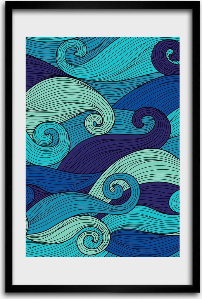 Bild - Bilderrahmen - 40 cm x 60 cm - MDF - Rahmen - Wandkunst - Abstrakte Wellen