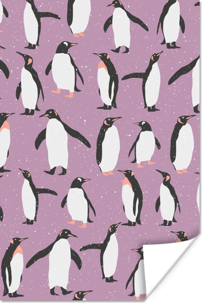MuchoWow Poster Pinguin - Muster - Lila 60x90 cm - Wanddekoration