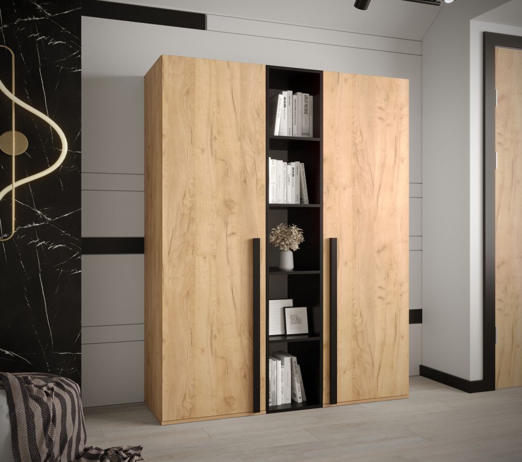 Schränke mit Regal für den Flur HARRISON 1 – Eiche Gold, Schwarz