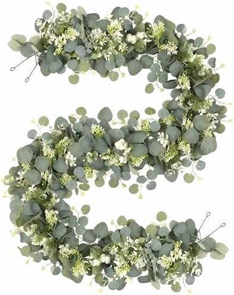 Künstlicher Eukalyptus Kranz,für Hochzeit Party Garten Tür Fenster Wand Kamin Dekoration Grün