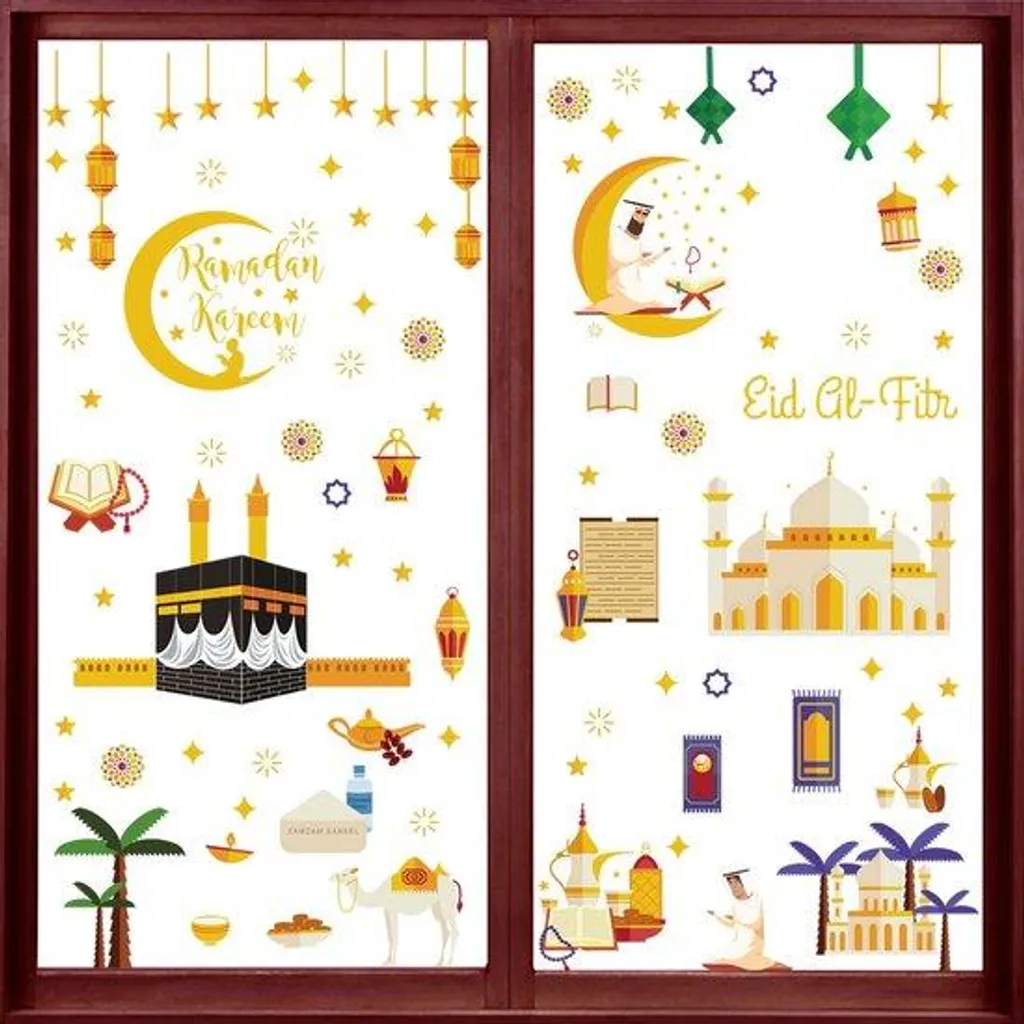 Stickers Eid Mubarak Électrostatiques : Pack de 196 Décos Ramadan