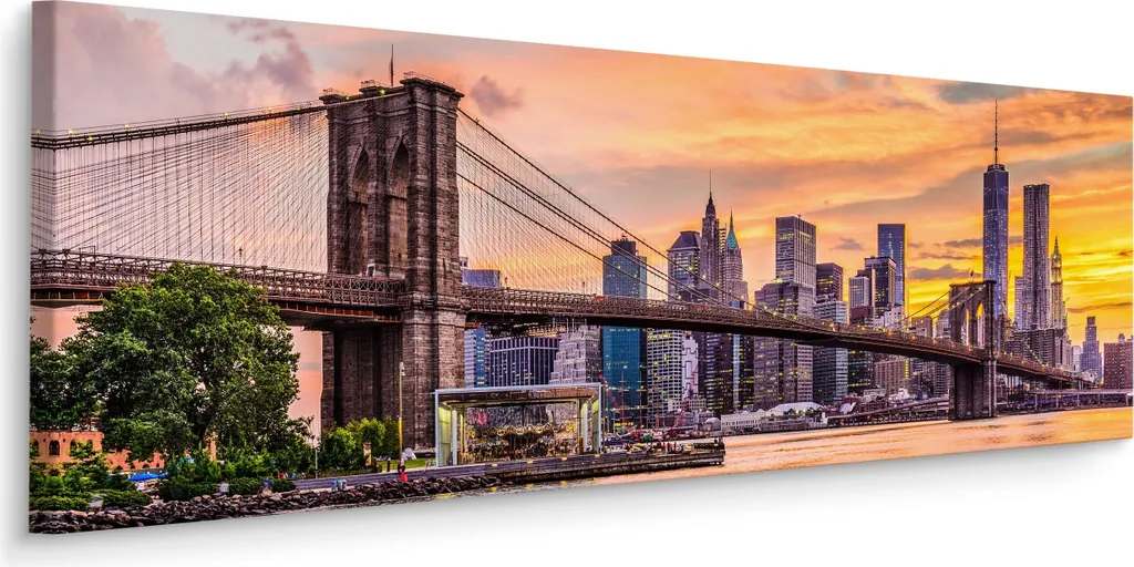 Muralo Quadro New York 145x45 cm - Panorama 3D Ponte e Grattacieli