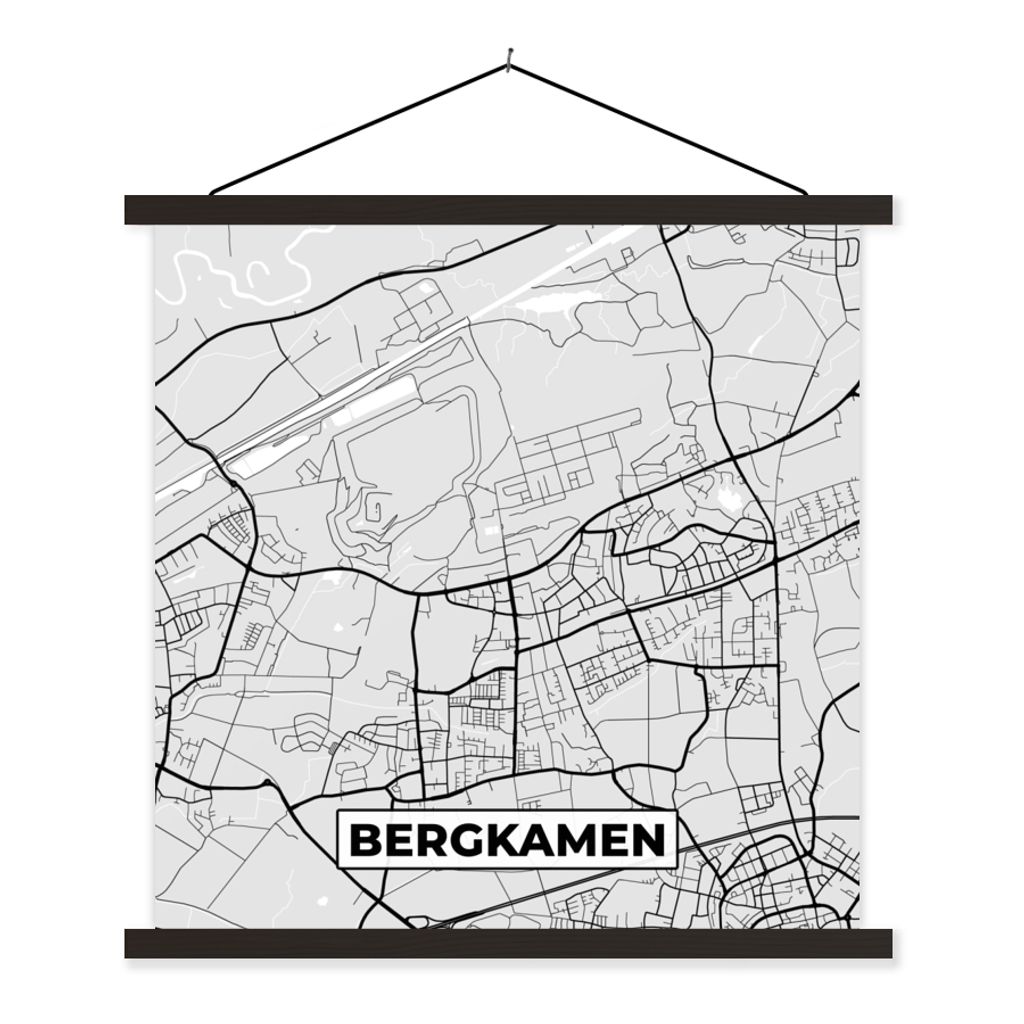 MuchoWow Textilposter Stadtplan - Karte von Bergkamen - Deutschland - Karte 60x60 cm mit schwarzem Rahmen - Posteraufhänger