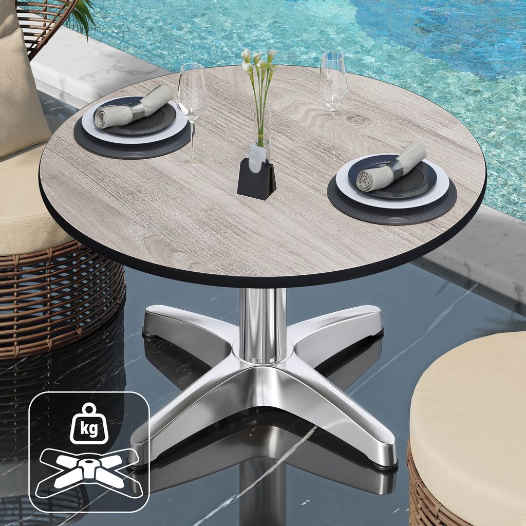 CPBL | Compact Loungetisch | Ø:H 60 x 42 cm | Eiche-Weiß / Aluminium | Zusatzgewicht | Bistro Loungetisch Gastro Tisch