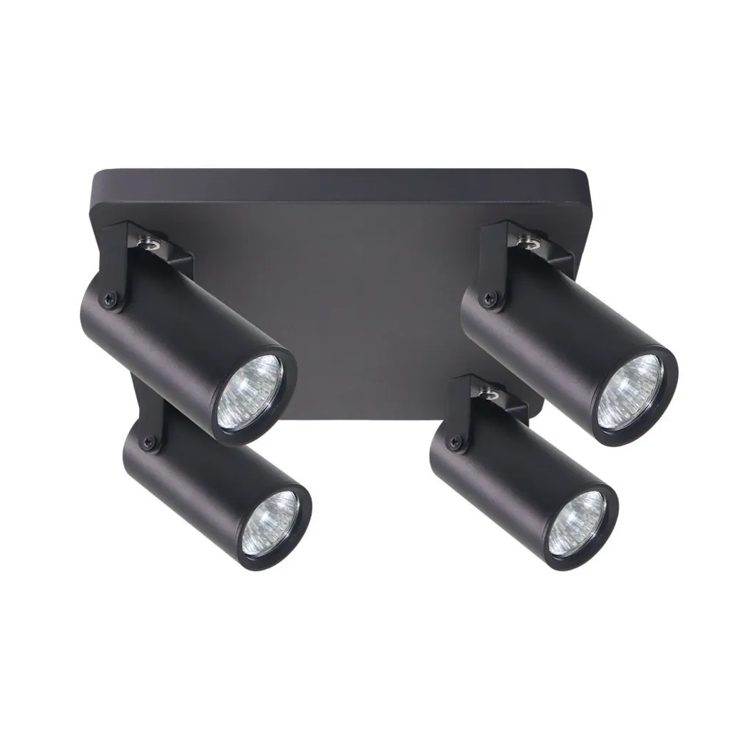 Éclairage de plafond GARY noir 4 spots GU10 pour supprimer zones d'ombre