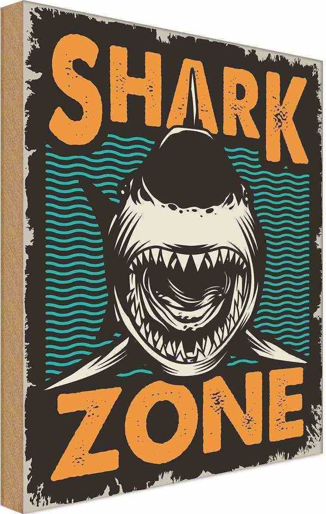 vianmo Holzschild 30x20 cm Shark Zone Hai See Warnschild Hinweisschild