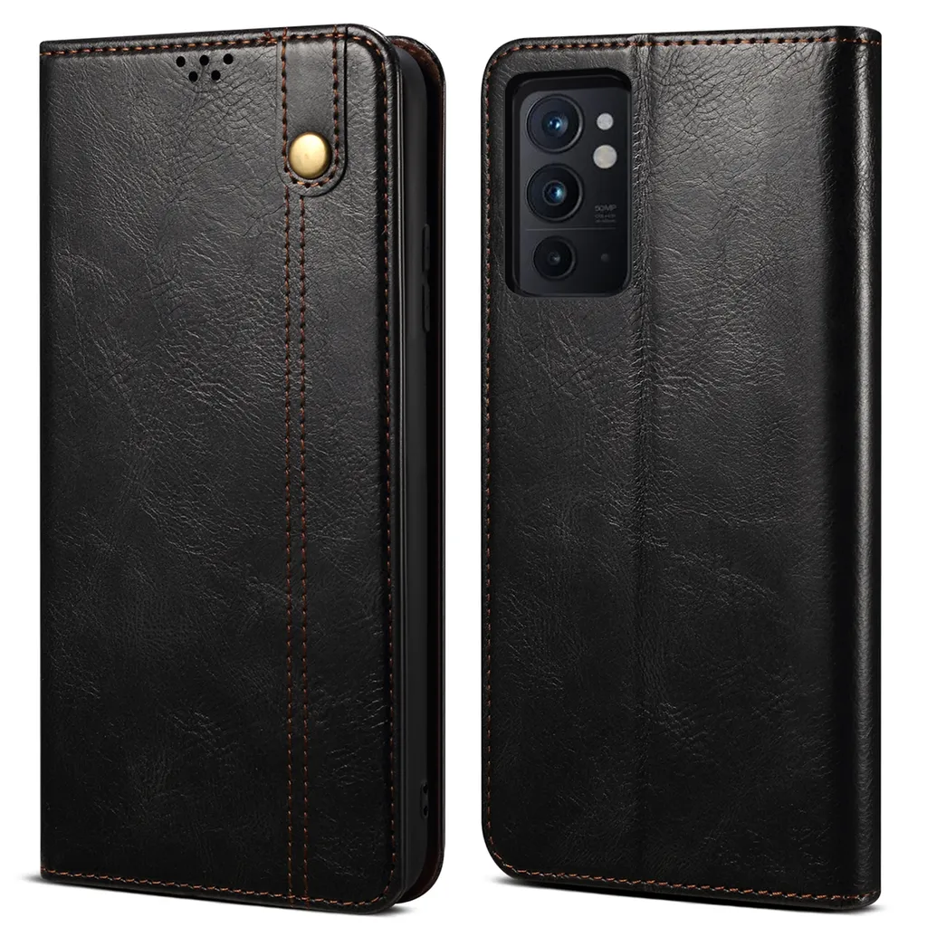 Cover OnePlus 9RT 5G Portafoglio: Protezione Pelle Nera e Stand TV