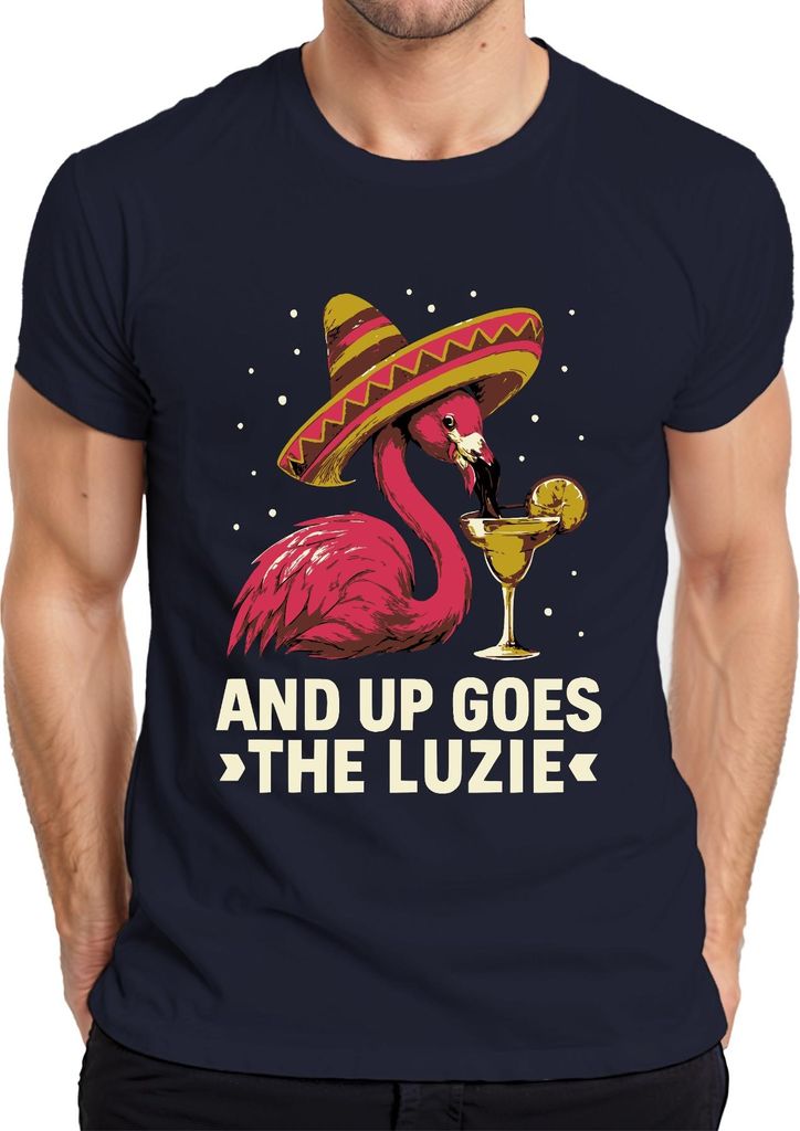 Flamingo Sombrero Margarita Up Goes the Luzie Fiesta Cocktail Party Herren T-Shirt, Navy, XXL