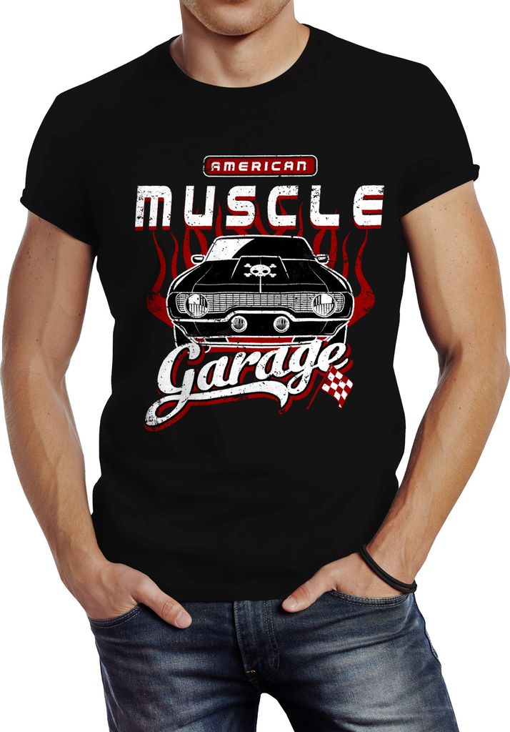 Herren T-Shirt American Muscle Car Vintage Shirt Retro Auto Slim Fit Neverless schwarz XL