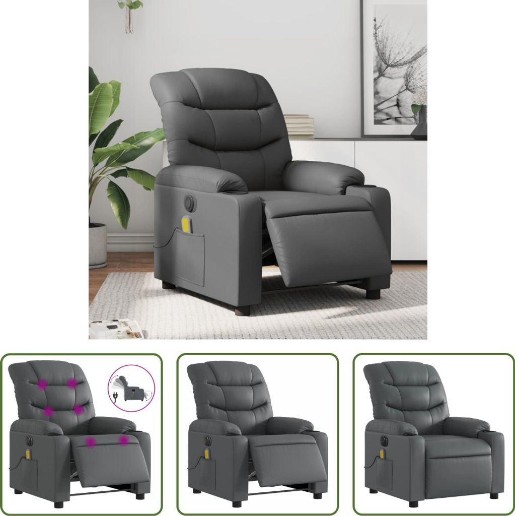The Living Store Massagesessel Elektrisch Grau Kunstleder