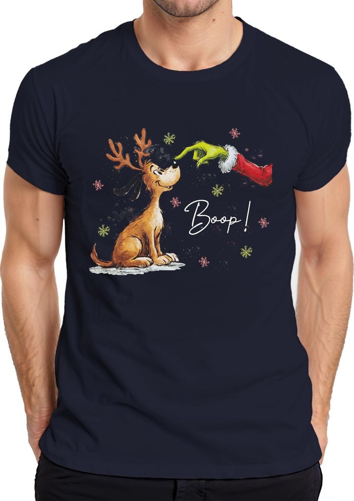 Boop Rentier Nase Grinch Hand Weihnachten lustig Geschenk Retro Herren T-Shirt, Navy, M