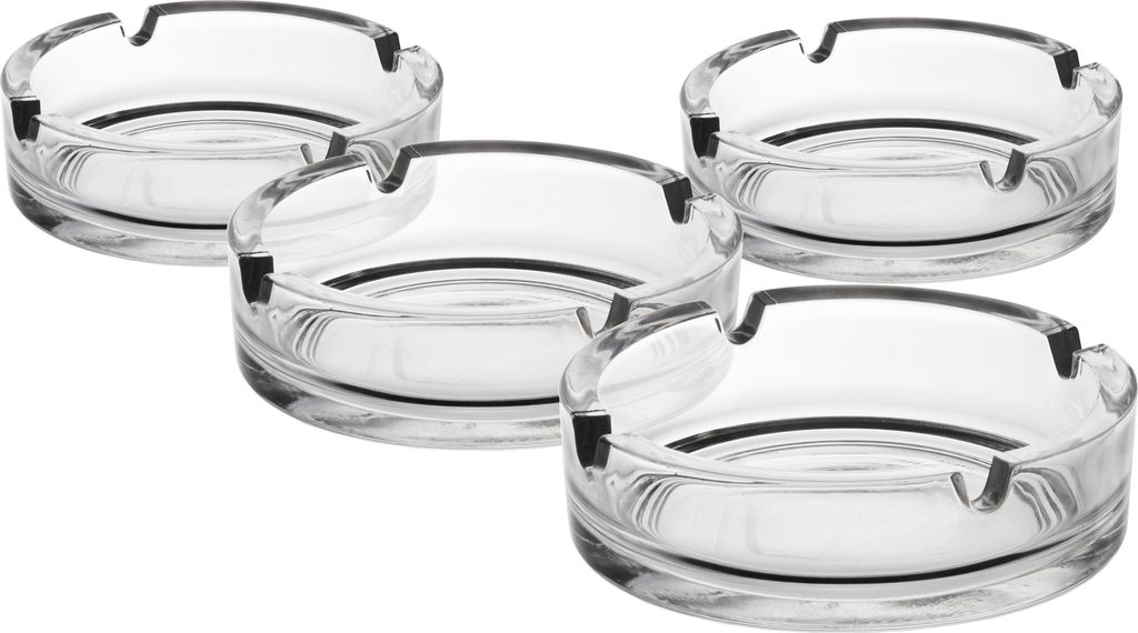 GLASMARK Aschenbecher 4-Set 10,7 cm Groß 4 Stück Glasaschenbecher Tischaschenbecher Ascher Glas Rund 10,7cm klassisch und transparent - Hochwer...