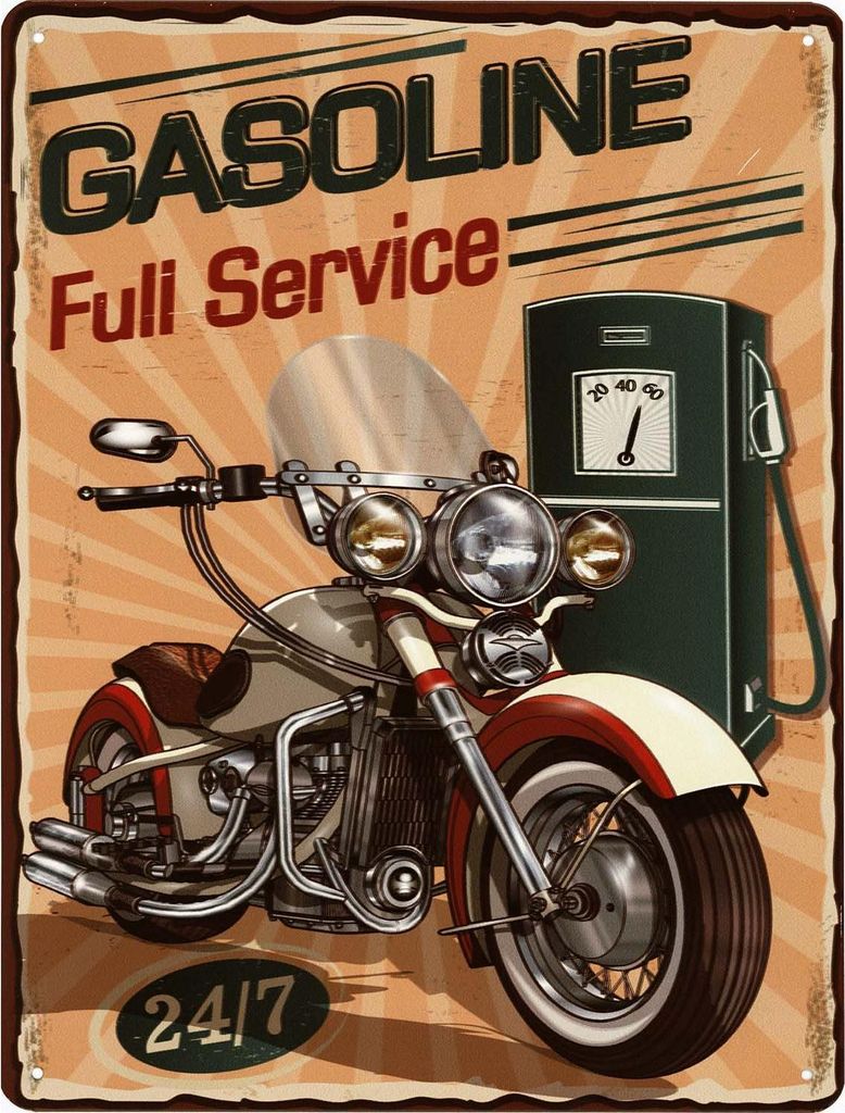 Moritz Retro Deko Blechschild Gasoline Full Service Geschenk-Idee aus Metall Vintage-Design zur Dekoration