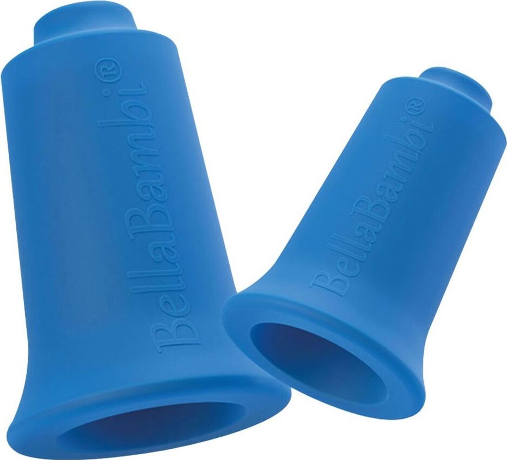 Two blue silicone suction cups are shown against a white background.