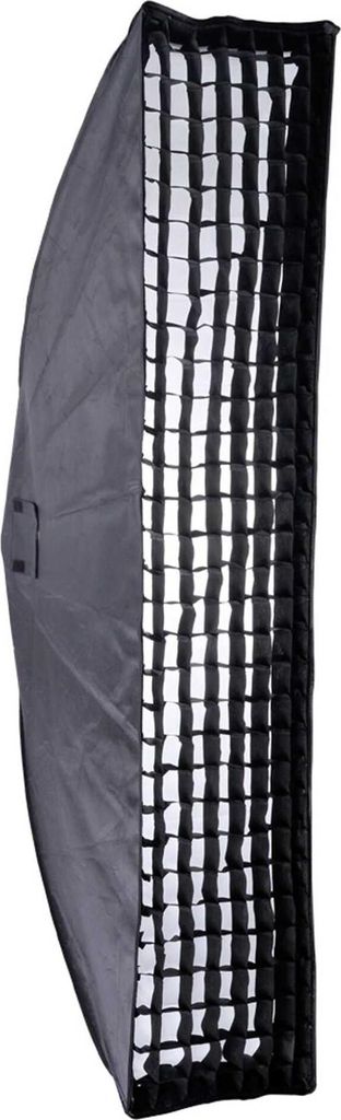A studio shot of a softbox with a grid attached.