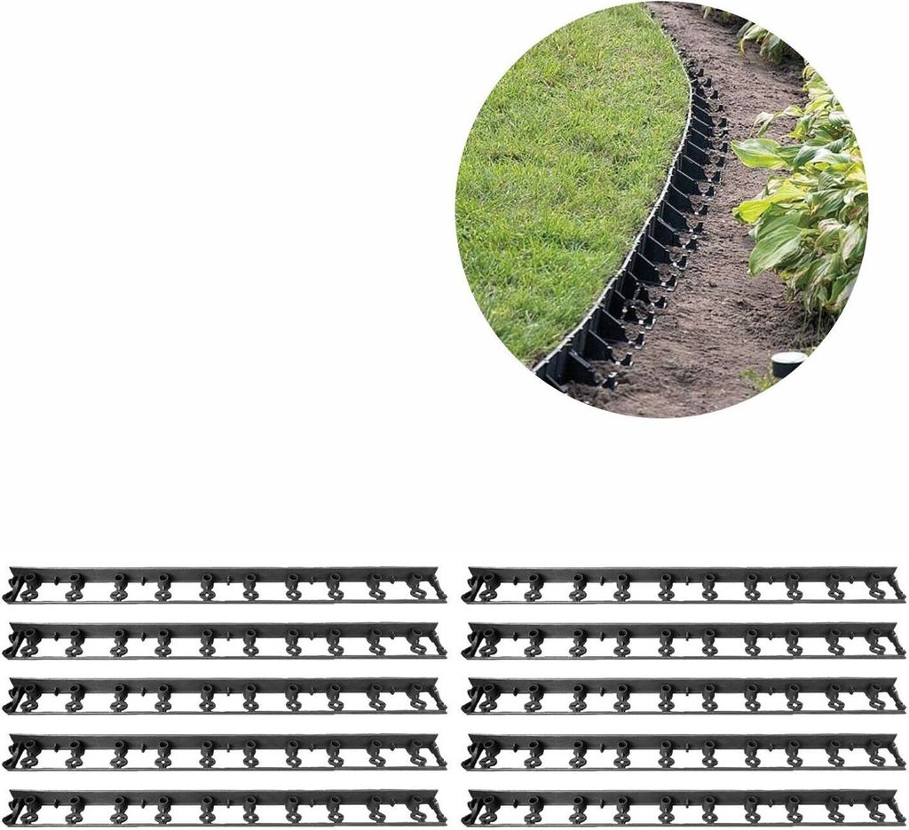 10er Set Rasenkante aus Kunststoff 10m | Beeteinfassung | Beetumrandung | Beetbegrenzungen | Palisaden Kunststoff