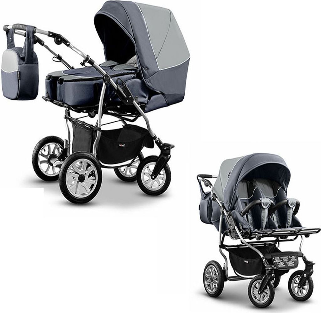 Zwillingskinderwagen 2 in 1 City Twin inkl. Sportsitze - 15 Teile - in 19 Farben