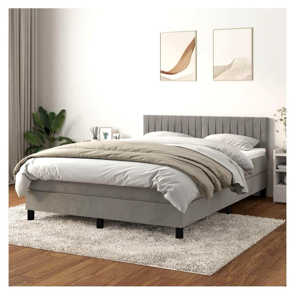 Boxspringbett mit Matratze Polsterbett Einzelbett Bettrahmen Bettgestell Lattenrost Schlafzimmerbett Hellgrau 140x200 cm Samt