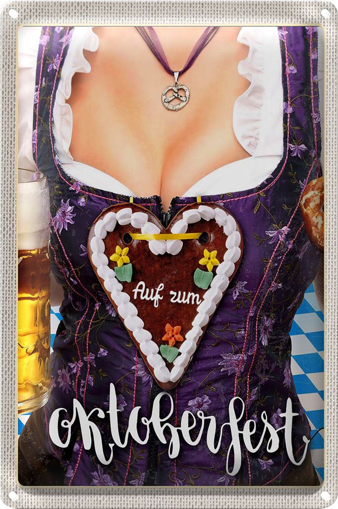 Blechschild Reise 18x12cm München Dirndl Brezel