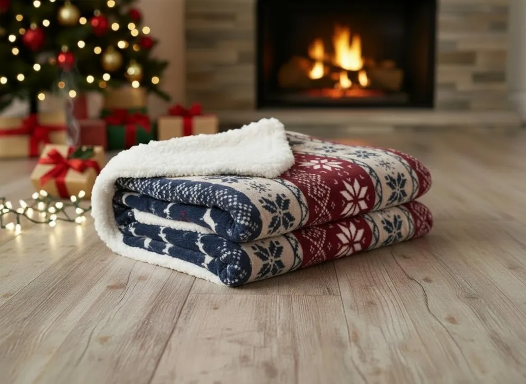 Couverture Noël Anti-Froid Bleu ROGER II Douceur Agneau 150x200