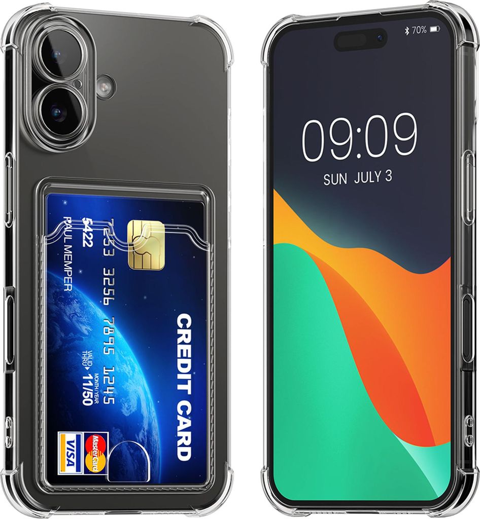 kwmobile Hülle mit Kartenfach kompatibel mit Apple iPhone 16 - Handyhülle iPhone 16 mit Kartenfach - Soft Case - Schutzhülle in Transparent