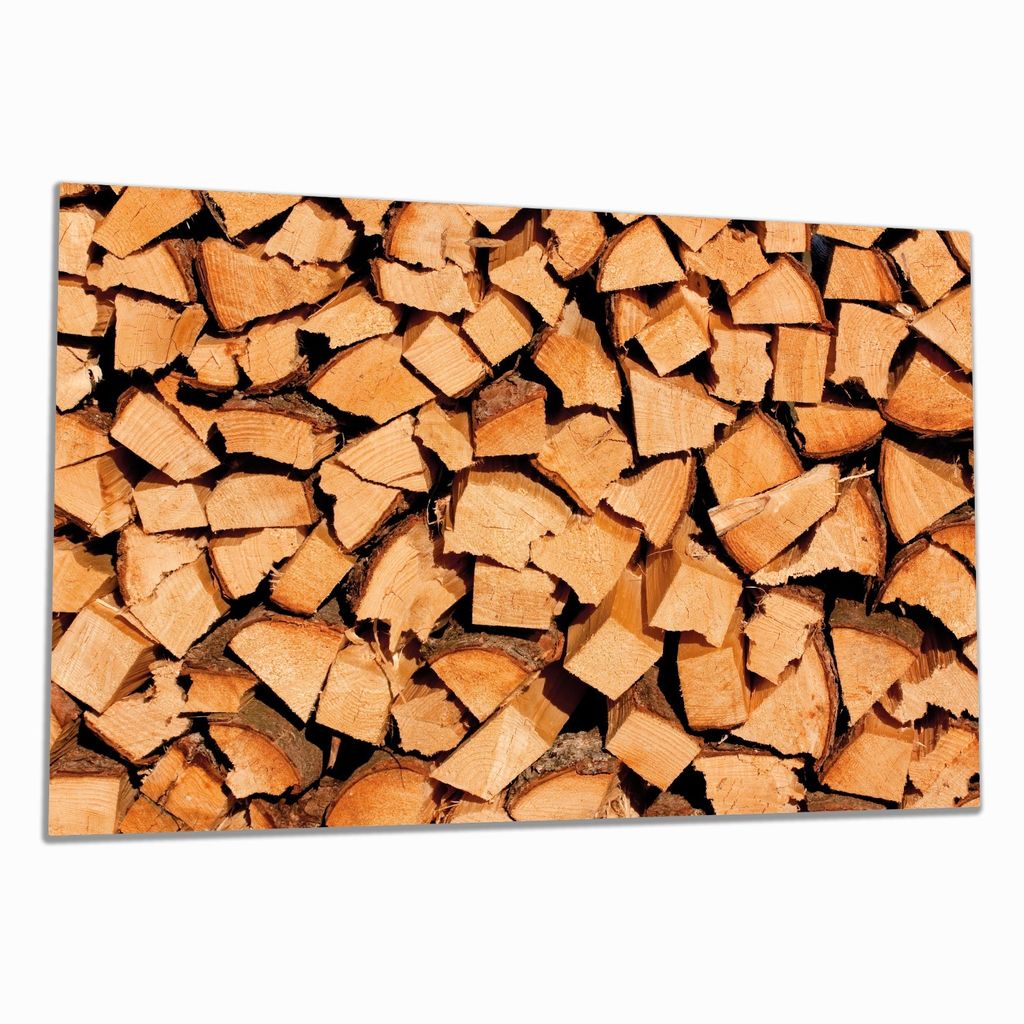 Wallario Herdabdeckplatte aus Glas, Größe 80 x 52 cm 1-teilig, Motiv Holzstapel gehackt - Holzscheite für den Kamin