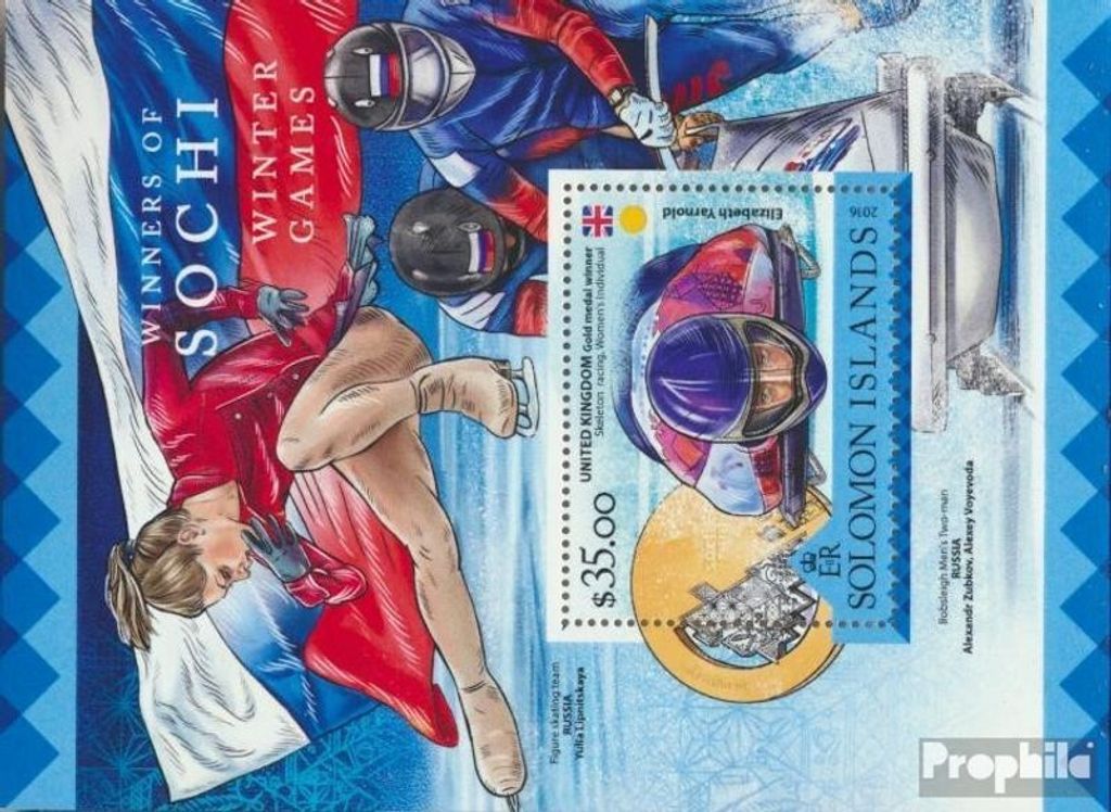Briefmarken Salomoninseln 2016 Mi Block 523 (kompl. Ausg.) postfrisch Winterspiele in Sotschi