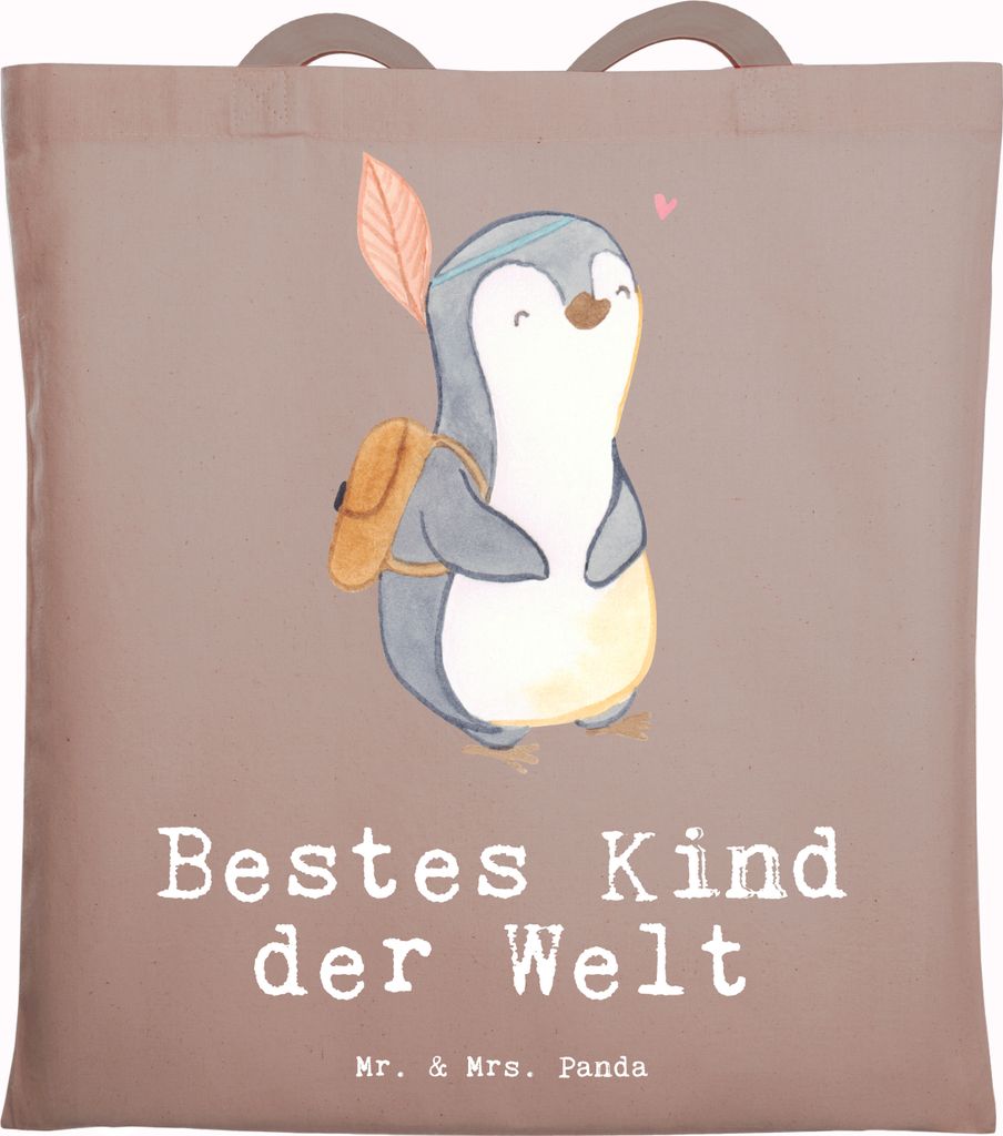 Mr. & Mrs. Panda Tote Bag Pinguin Bestes Kind der Welt - Braun Pastell - Geschenk, Kids, Jutebeutel, Tochter, Geschenkidee, Geburtstag, Kinder, can...