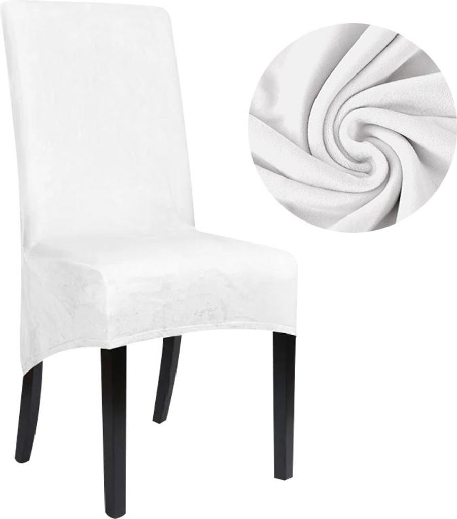 MEBLE ODNOWA, Stuhlbezug für schräge Stühle, Größe XXL, Samtbezug, Weiß, Schonbezug, Elastischer, Samt, Velours, Maschinenwaschbar