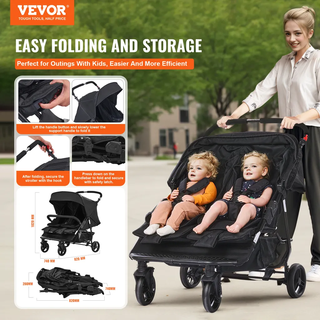 Poussette Double de Voyage Légère avec Accessoires Bébé Inclus VEVOR - 2