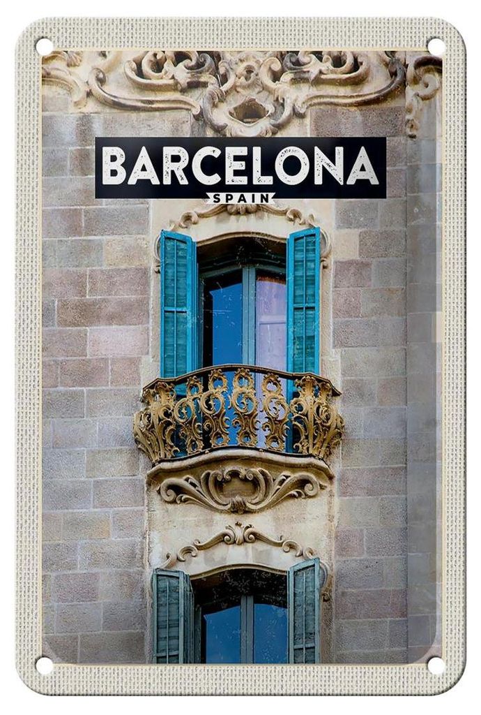 Blechschild Reise 12x18cm Barcelona Spanien Balkon Trip Dekoration