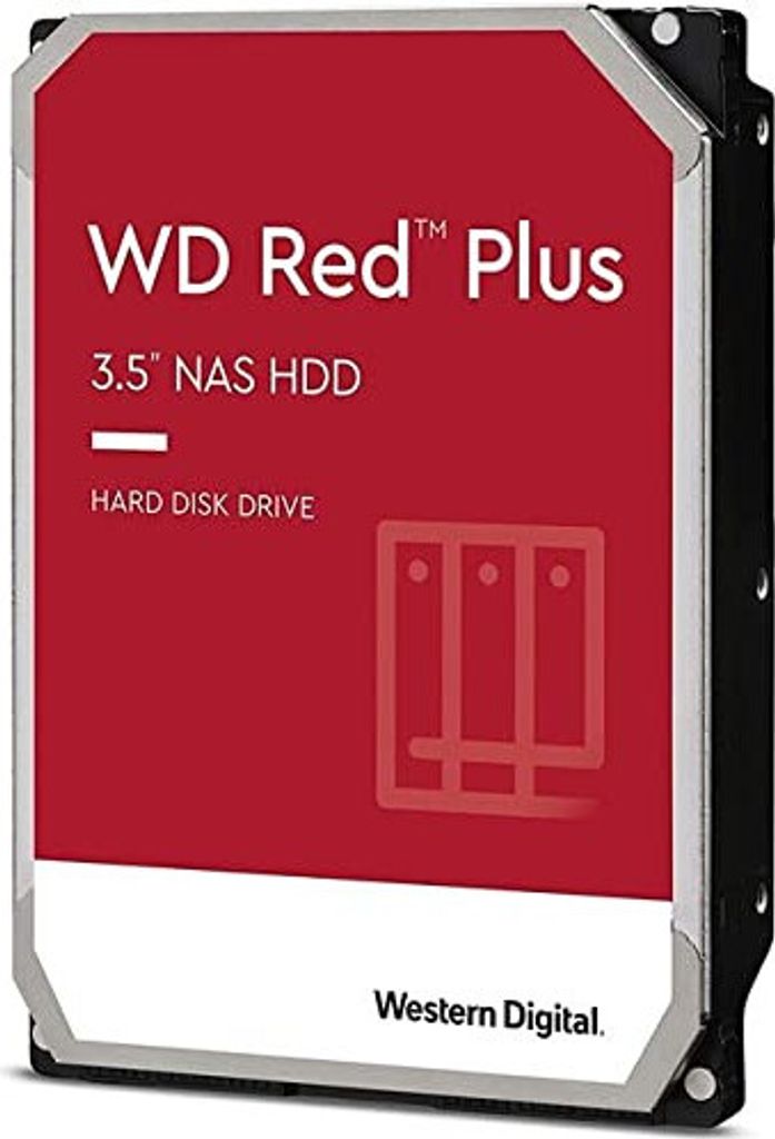 A hard disk drive with a red label.