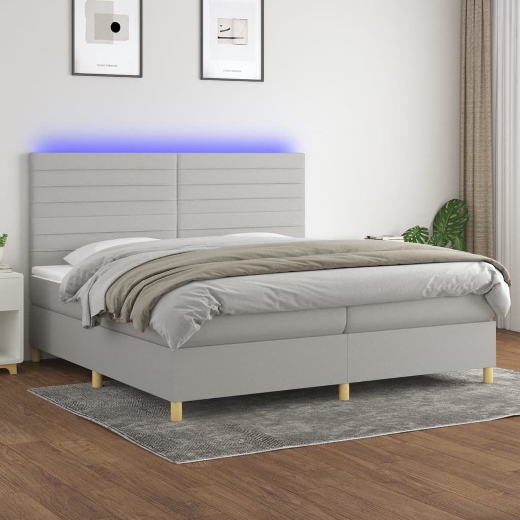 Maison Exclusive - Boxspringbett mit Matratze & LED Hellgrau 200x200 cm Stoff