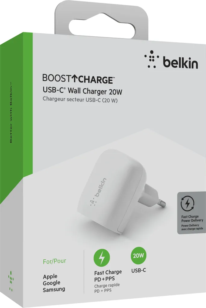 Adaptateur secteur USB-C 20W Belkin Charge Rapide iPhone et Android