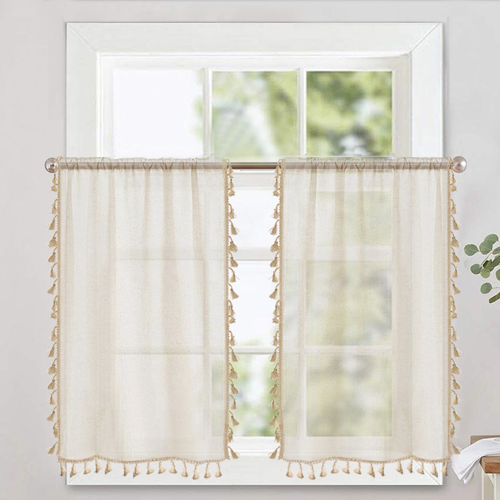 Rideaux à panneaux style bohème vintage, semi-transparents, Image du produit 
