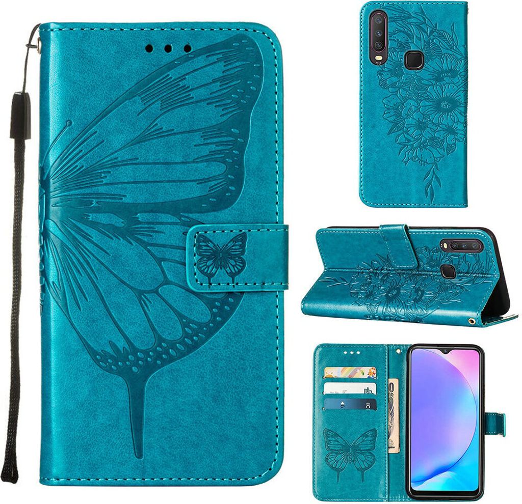vivo Y17 Hülle, Schmetterling Prägung Flip Leder Produktbild 