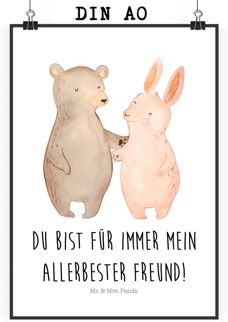 Mr. & Mrs. Panda Bild Bär und Hase Umarmen DIN A0 - Weiß - Geschenk, Umarmung, Wandbild, drucke, Plakat, Deko, Best Friends, wanddeko, Freundin, ...